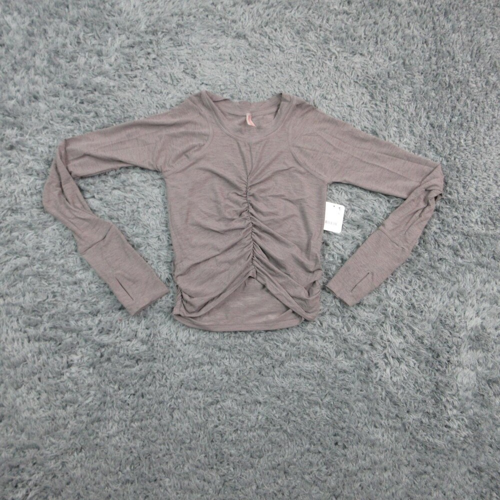 FP Movement Shirt Womens XS Gray Gunmetal Cropped Ruched Long Sleeve NWT